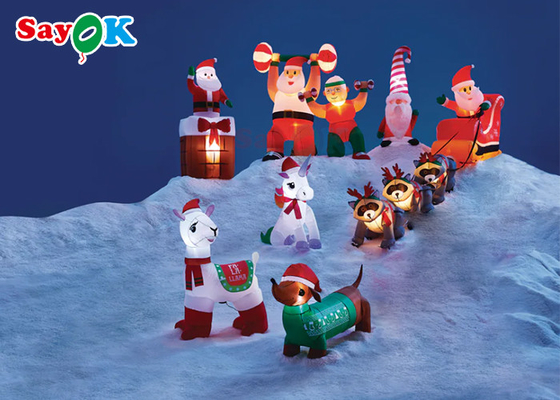 巨大なクリスマス膨脹可能なXmasの装飾は3匹のアライグマ ギフトを与えるためにサンタクロースを引っ張る