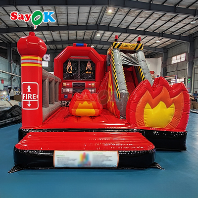 カスタマイズされたインフレータブルキャッスル消防署インフレータブル消防車バウンサー、スライド付き