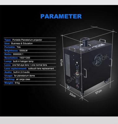 5500ルーメンの明るさ、4輪移動式、360度フルドームポータブルプラネタリウムプロジェクター