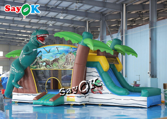 ジュラ紀の恐竜の子供の運動場のための膨脹可能な跳ね上がりの家水スライド