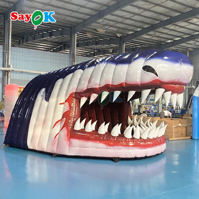 Commercial 0.4mm PVC Inflatable Shark Head Tunnel Tent - Flame Retardant & Customizable Size for Outdoor Football Sports