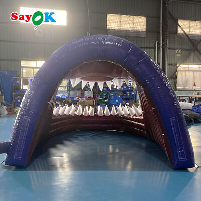 Commercial 0.4mm PVC Inflatable Shark Head Tunnel Tent - Flame Retardant & Customizable Size for Outdoor Football Sports